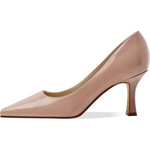Women's Nude Patent Closed Toe High Heels Dress Pointed Toe Wedding Pump Shoes